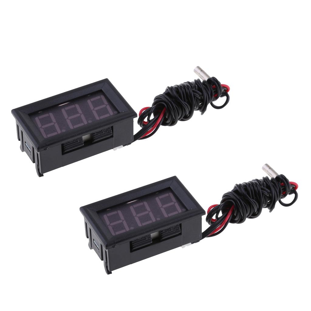 2x LED DC12V Digital Thermometer Mini Temperature Probe -50-110 Celsius Red