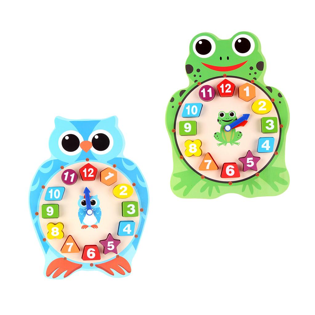 2 SETS Cartoon Wooden Clock Jigsaw Puzzle Toy for Kids/Baby Educational Fun