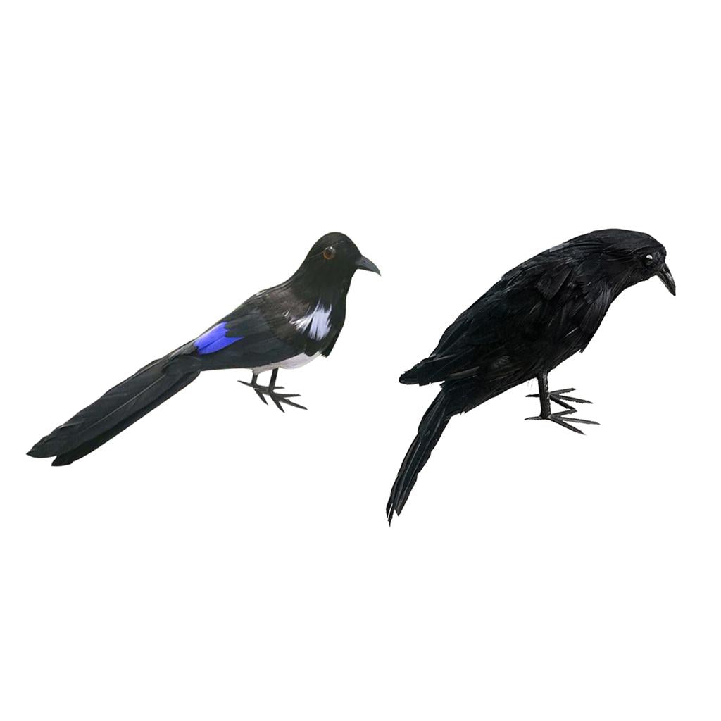 2x Artificial Realistic Birds Raven Magpie for Garden Weding Home Decoration