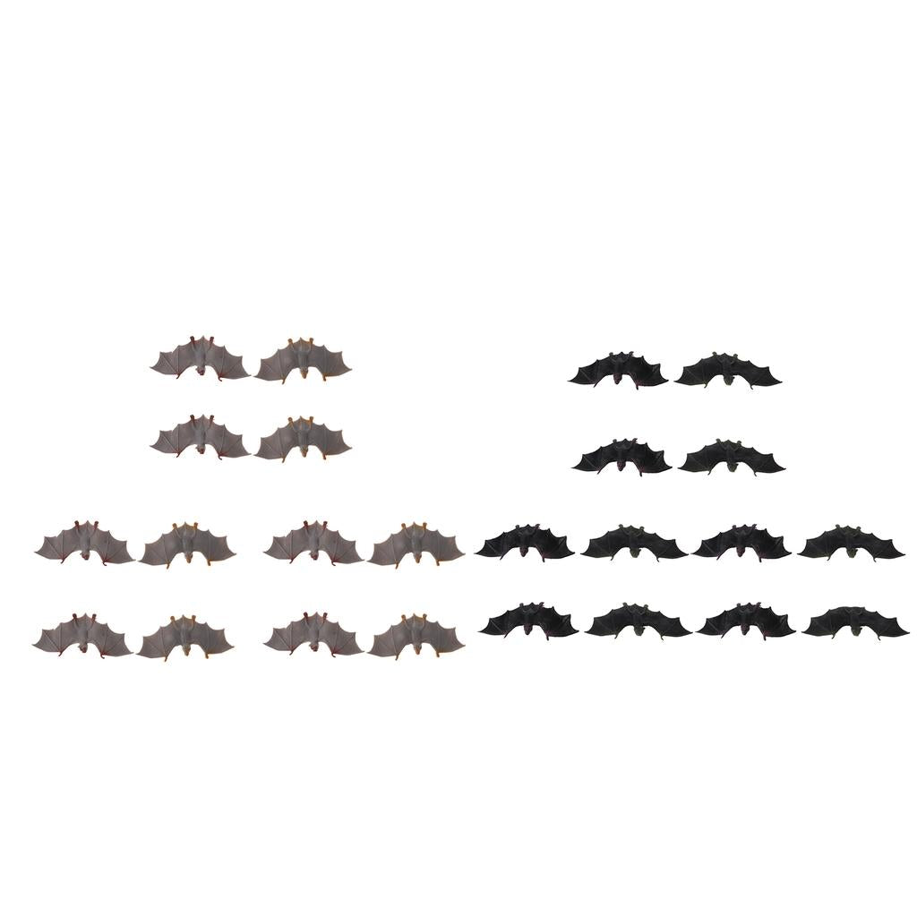 24Pcs Black & Grey Plastic Bats Flying Animal Model Figures Educational Toys