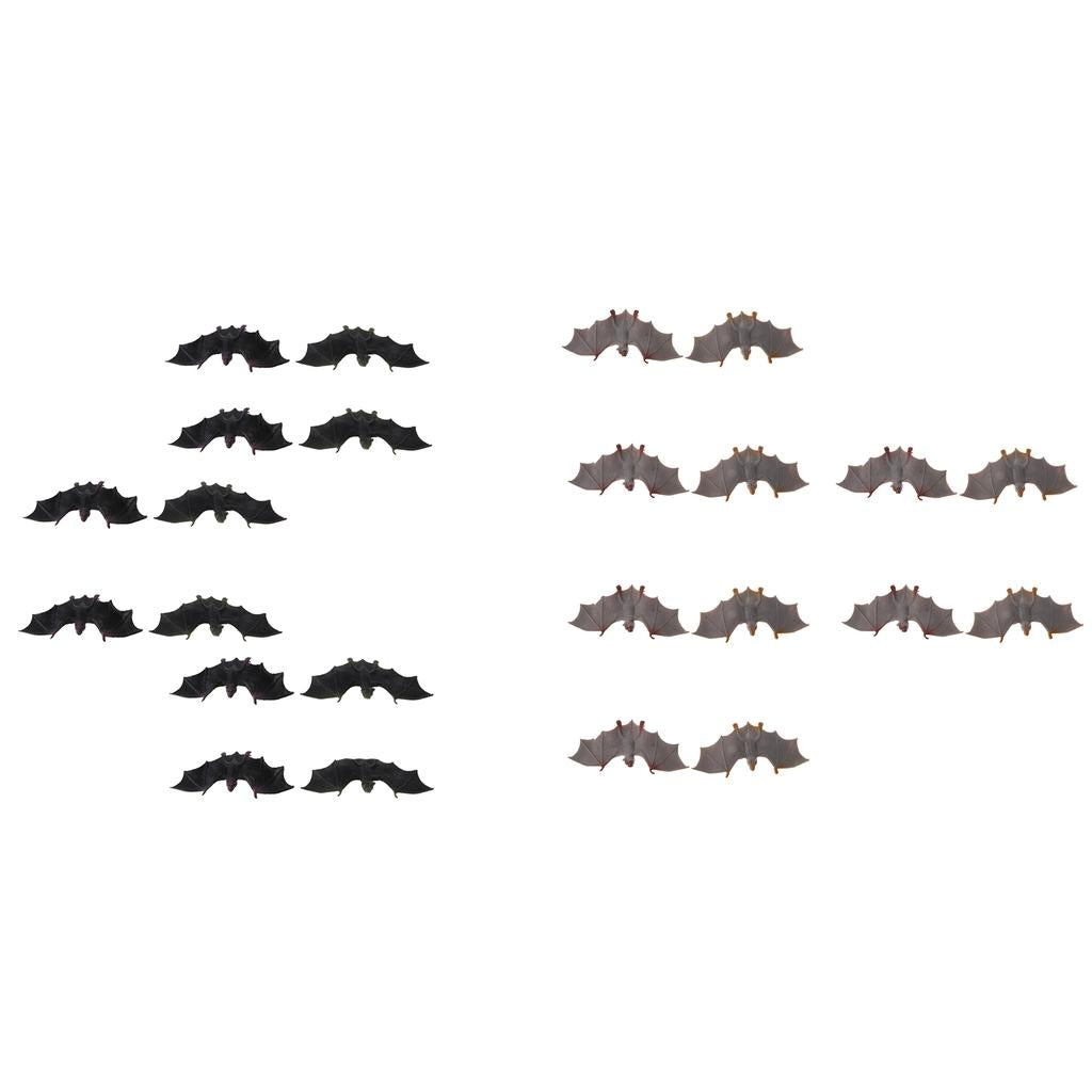 24Pcs Black & Grey Plastic Bats Flying Animal Model Figures Educational Toys