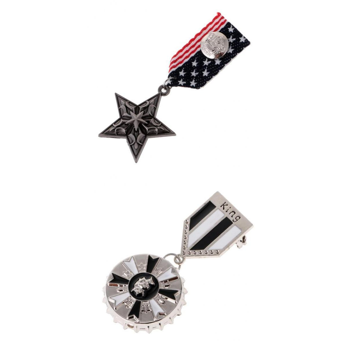 2 Pcs Military Uniform Medal Badge Brooch Pin Ribbon KING Star Brooch Gothic