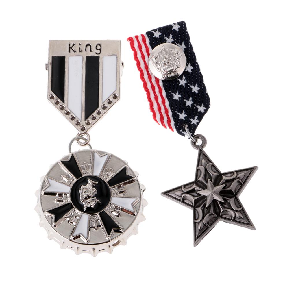 2 Pcs Military Uniform Medal Badge Brooch Pin Ribbon KING Star Brooch Gothic