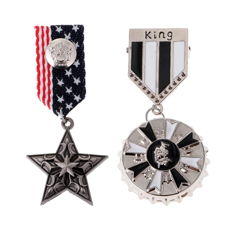 2 Pcs Military Uniform Medal Badge Brooch Pin Ribbon KING Star Brooch Gothic