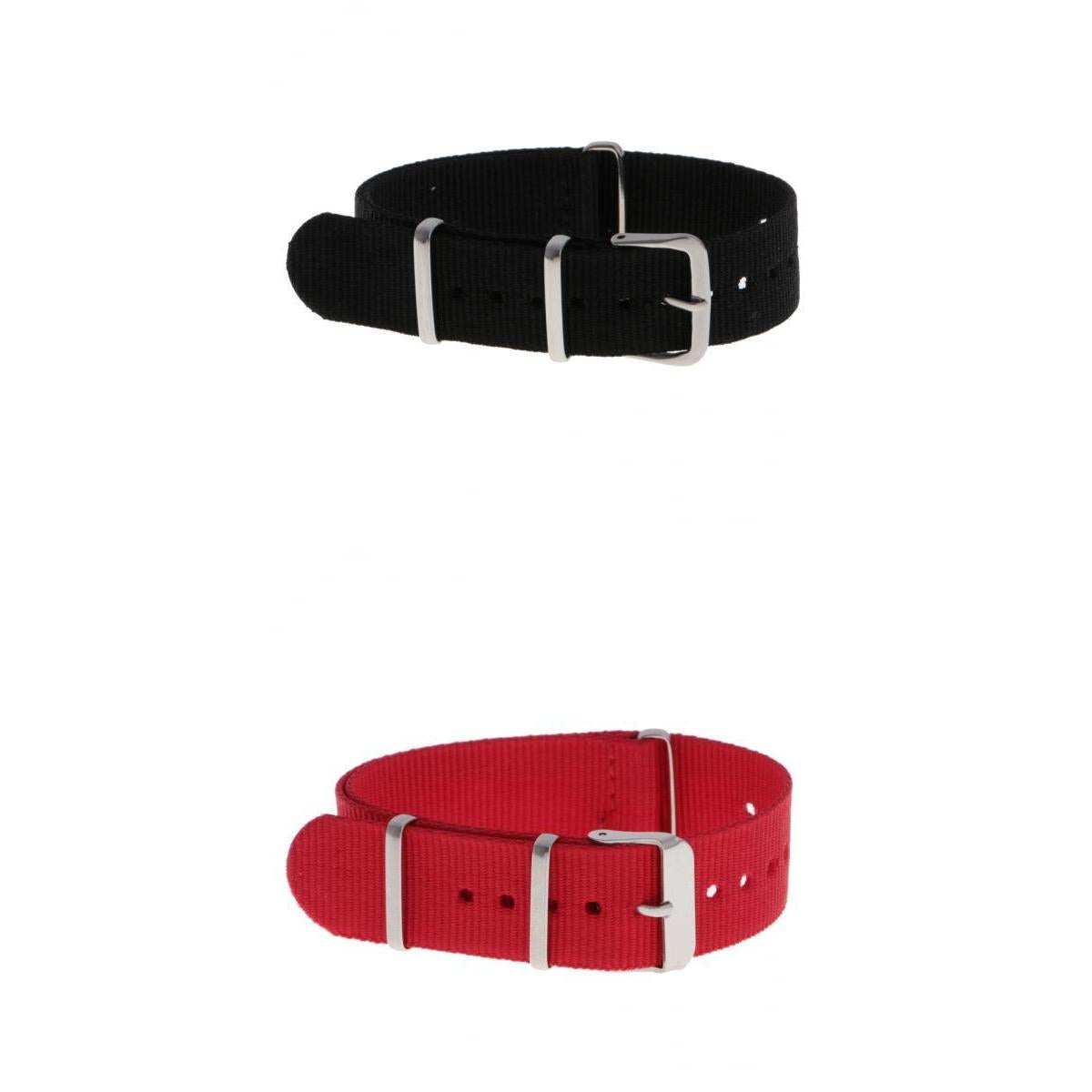 2pcs Woven Nylon Watch Strap Wristwatch Band Stainless Steel Buckle 22 20mm