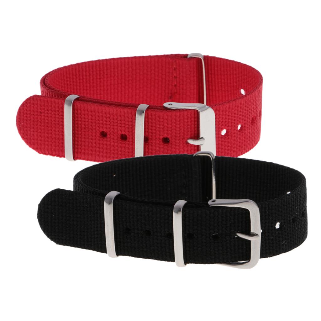 2pcs Woven Nylon Watch Strap Wristwatch Band Stainless Steel Buckle 22 20mm