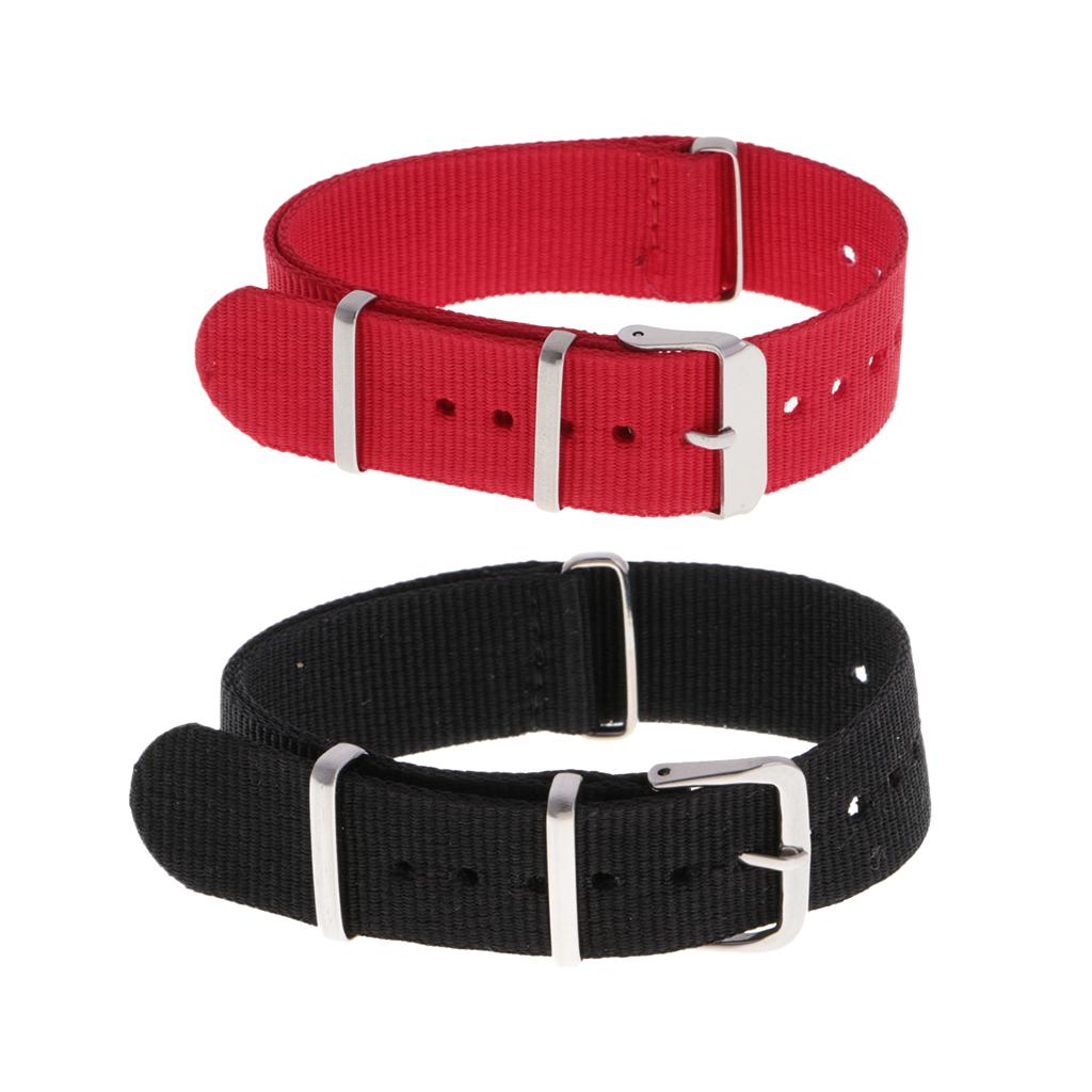 2pcs Woven Nylon Watch Strap Wristwatch Band Stainless Steel Buckle 22 20mm