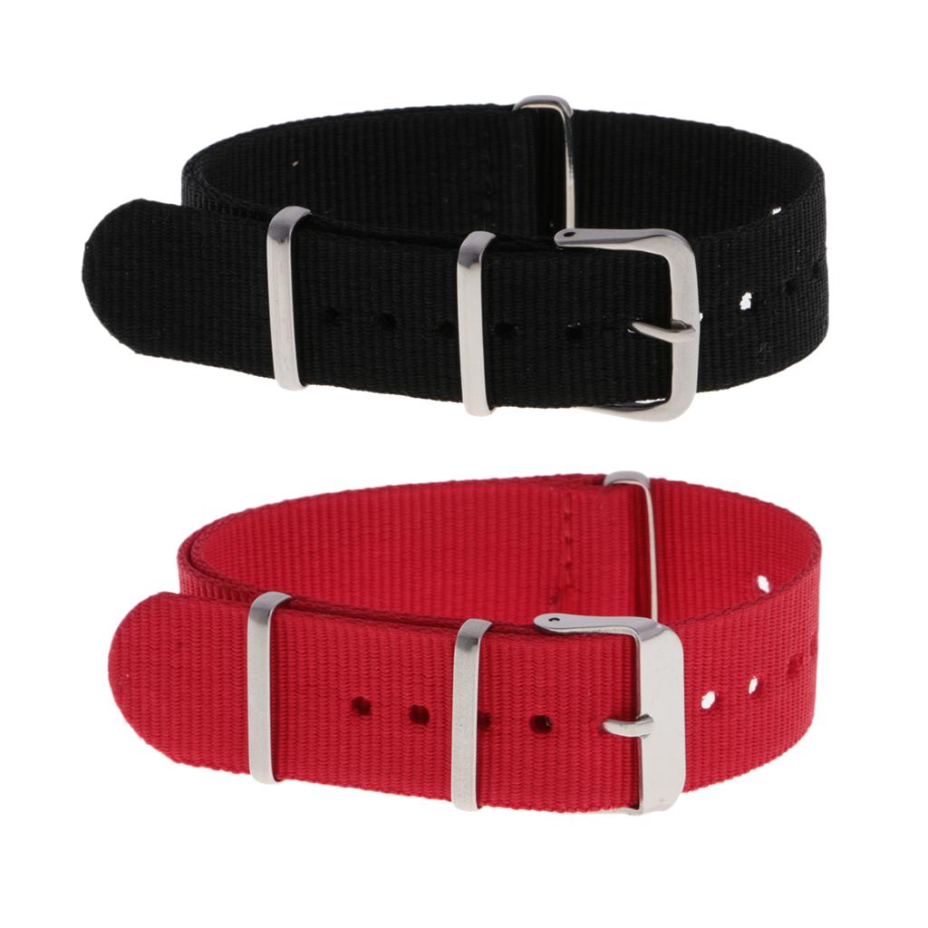 2pcs Woven Nylon Watch Strap Wristwatch Band Stainless Steel Buckle 22 20mm