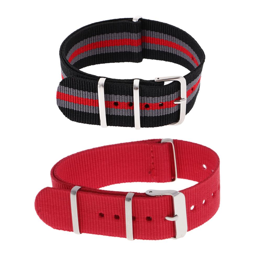2pcs Durable Nylon Watch Strap Watch Band Stainless Steel Buckle 18mm 20mm
