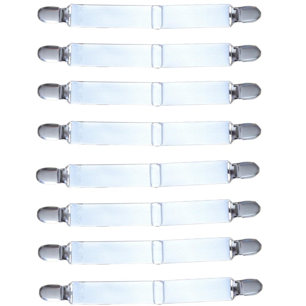 8 Pieces Bed Sheet Grippers Suspenders Fastener Clips Straps 2 Heads White