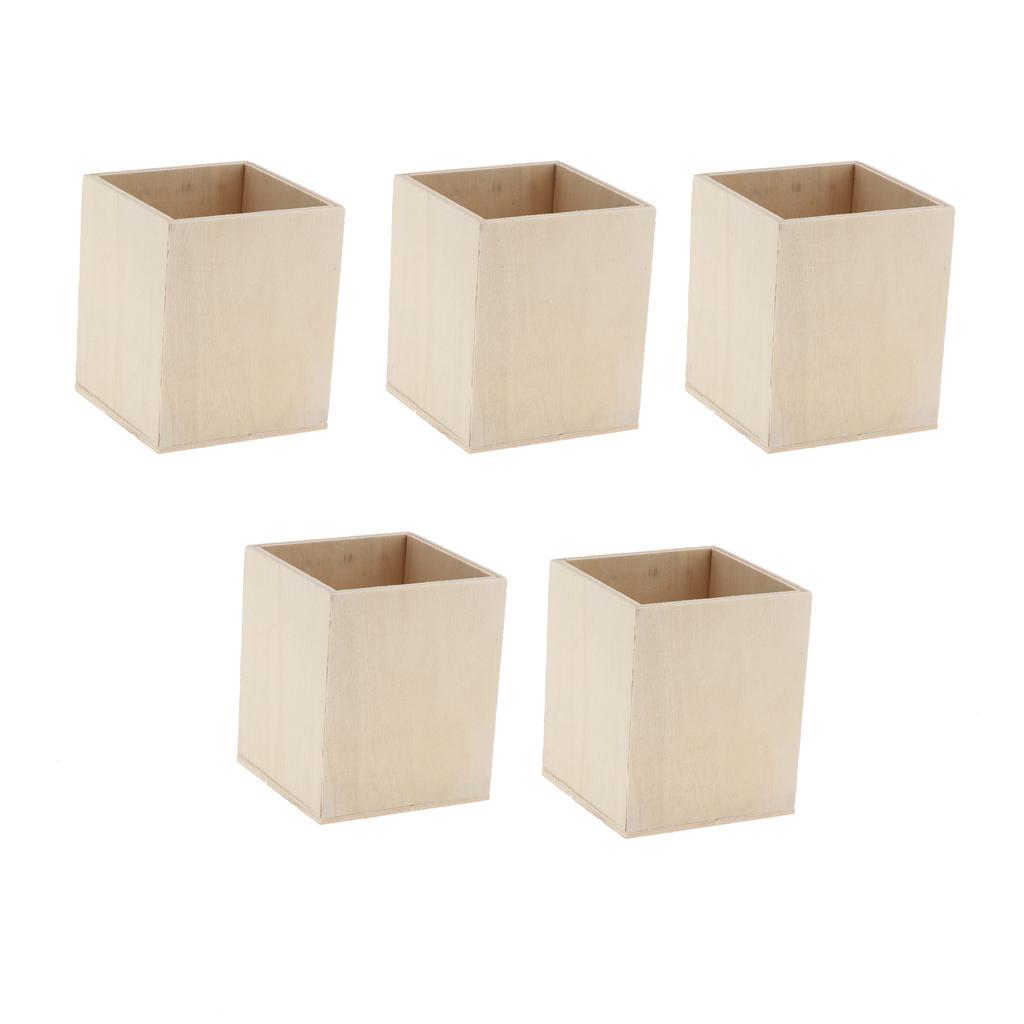 5pcs Unfinished Wood Pen Container Brush Pot for Kids DIY Craft