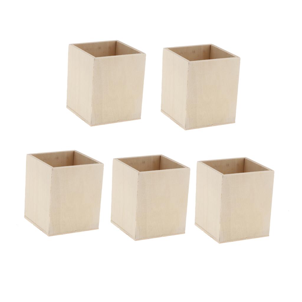 5pcs Unfinished Wood Pen Container Brush Pot for Kids DIY Craft
