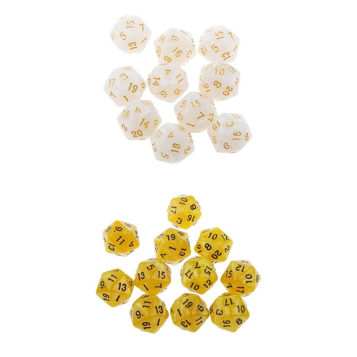20pcs 20 Sided Dice D20 Playing D&D RPG Party Games Dices Yellow & White