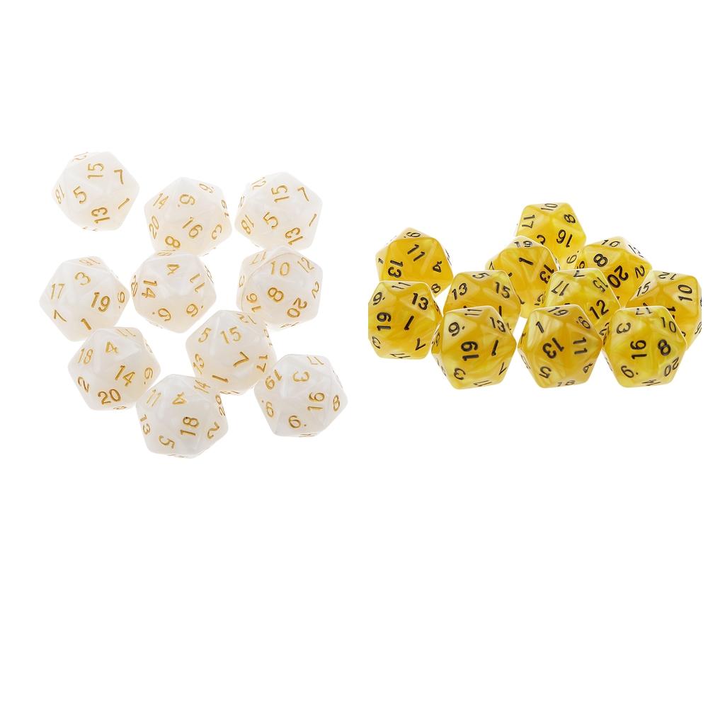 20pcs 20 Sided Dice D20 Playing D&D RPG Party Games Dices Yellow & White