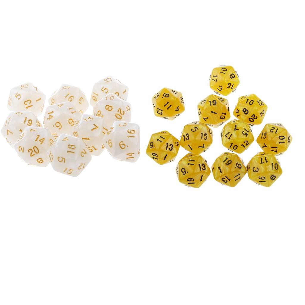 20pcs 20 Sided Dice D20 Playing D&D RPG Party Games Dices Yellow & White
