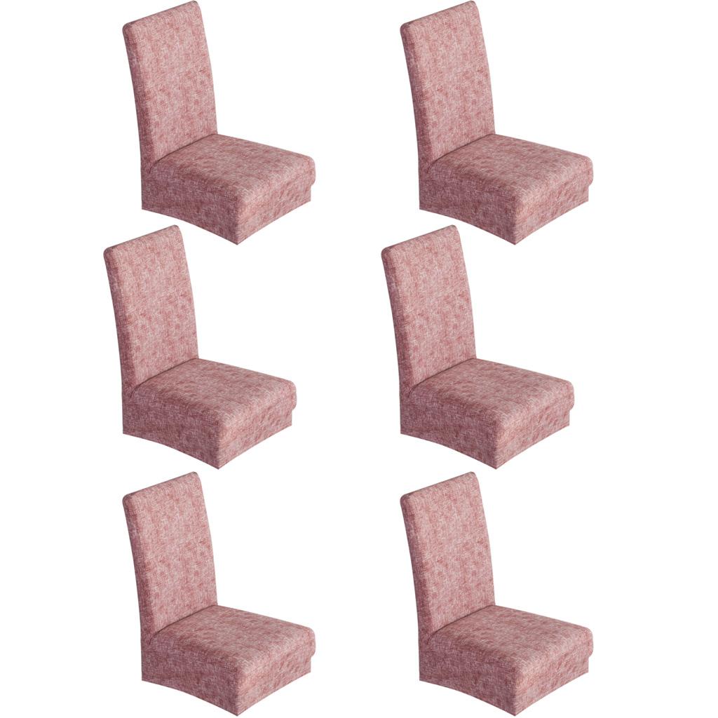 6Pieces Universal Stretch Dining Room Chair Slipcover Stool Cover Red Brown