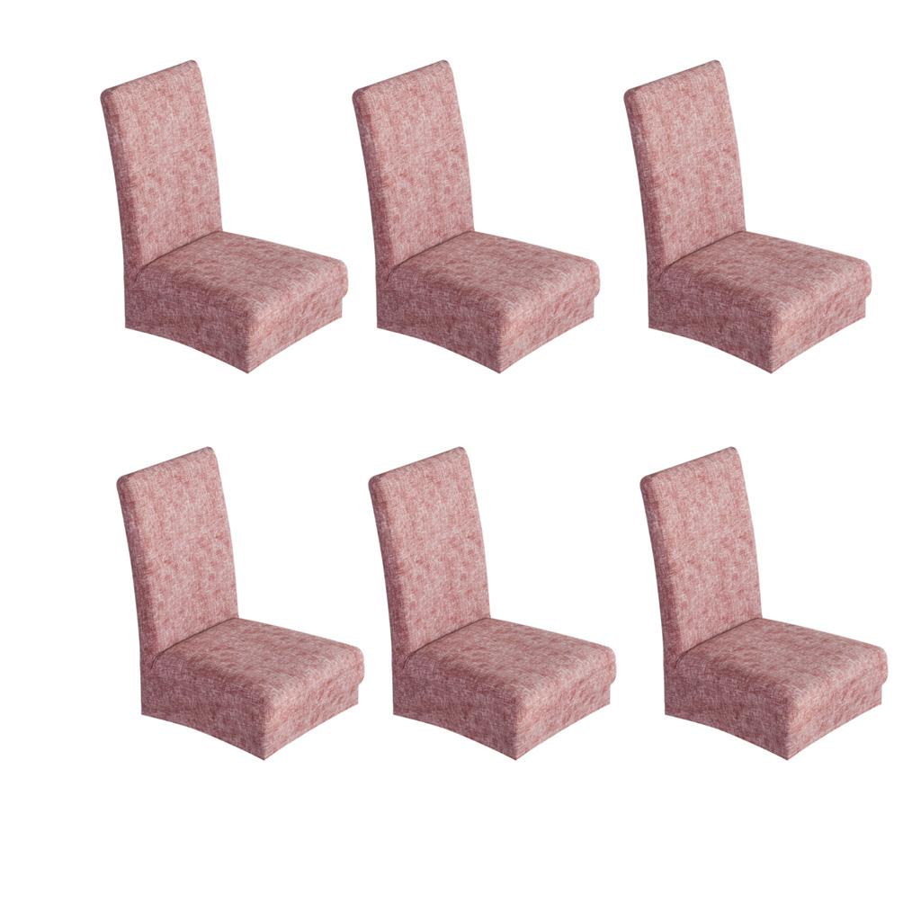 6Pieces Universal Stretch Dining Room Chair Slipcover Stool Cover Red Brown
