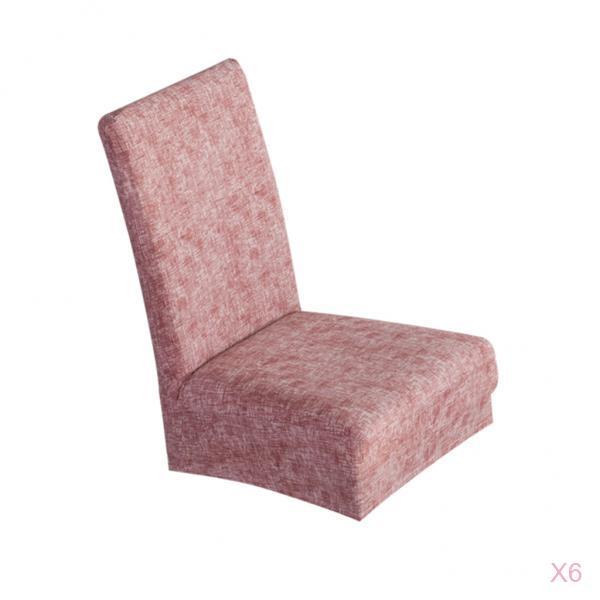 6Pieces Universal Stretch Dining Room Chair Slipcover Stool Cover Red Brown