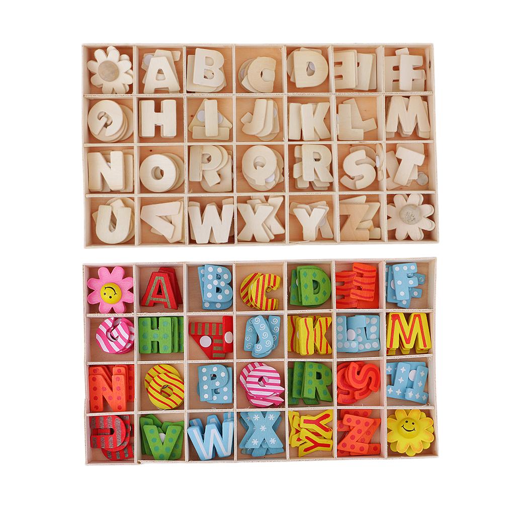 224 Pieces Multicolor Wooden Alphabet Letters Kids Toys with Storage Tray