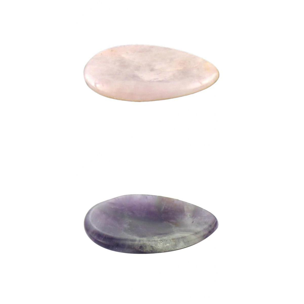 2xCrystal Gemstone Natural Polished Palm Pocket Stone Rose Quartz & Amethyst