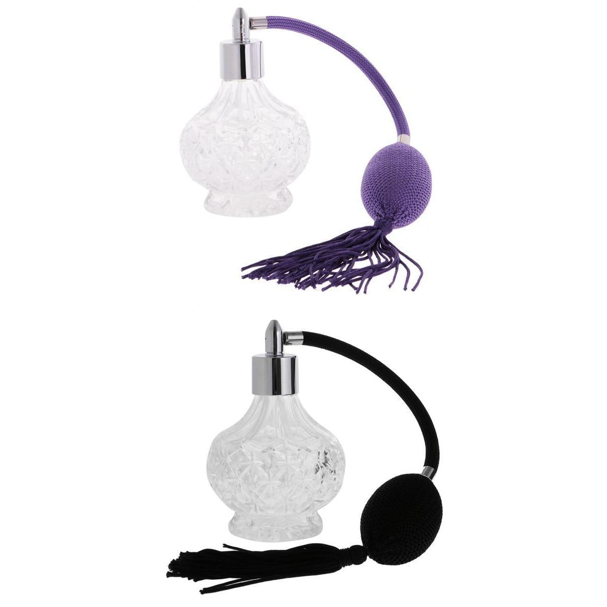 2pcs Clear Glass Empty Perfume Bottle Spray Refillable 100ml Purple&Black