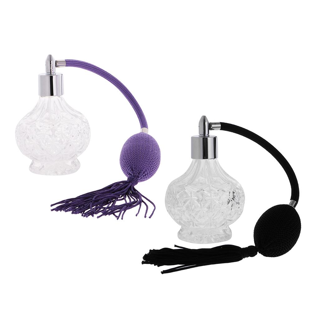 2pcs Clear Glass Empty Perfume Bottle Spray Refillable 100ml Purple&Black