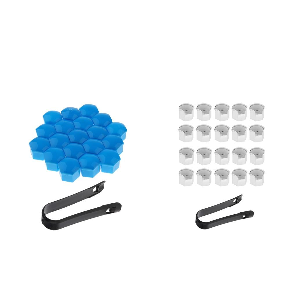 40Pcs Car Truck Wheel Tyre Center Hub Screw 17mm Protective Caps Blue+Silver