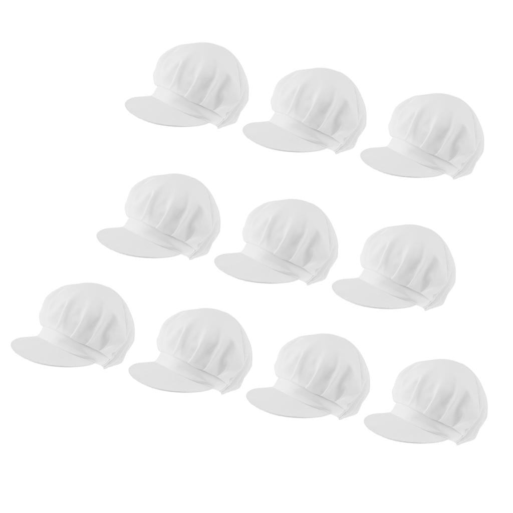 10 Piece Adjustable Elastic Cook Chef Cap Unisex White Dustproof Cooking Hat