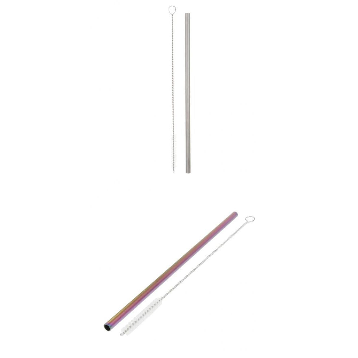 2 Pieces 192mm Long Titanium Drinking Straws with Cleaning Brush Straight