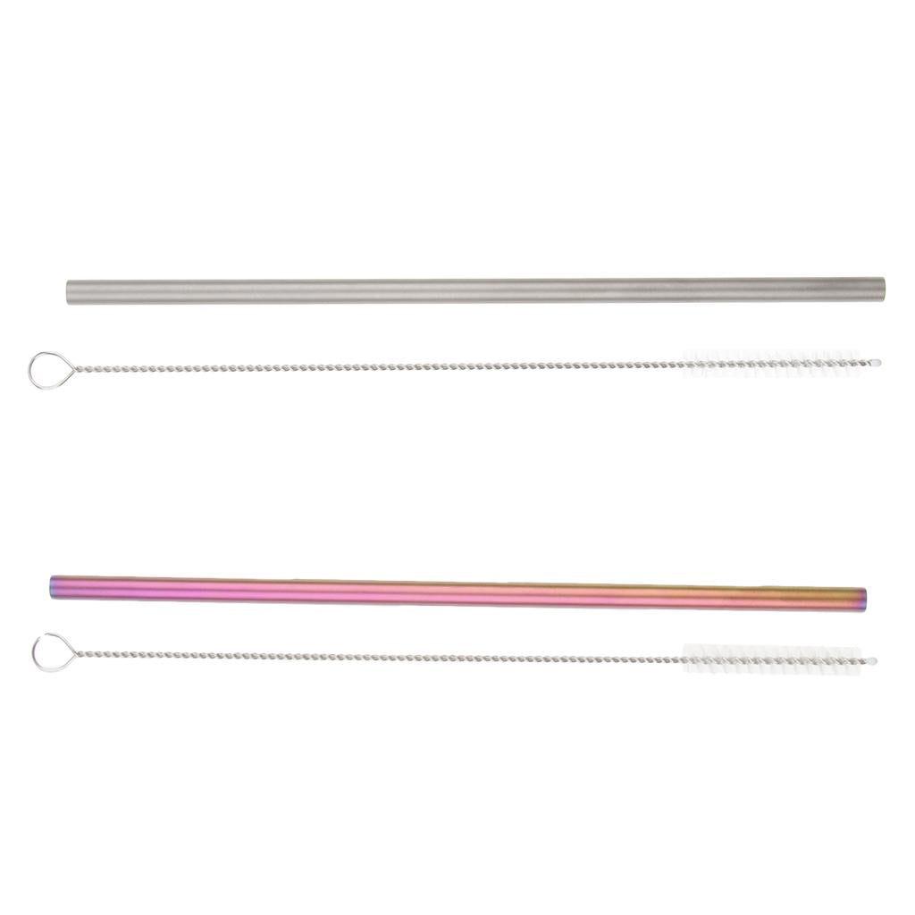2 Pieces 192mm Long Titanium Drinking Straws with Cleaning Brush Straight