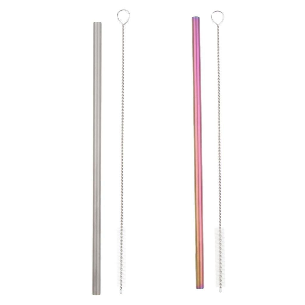 2 Pieces 192mm Long Titanium Drinking Straws with Cleaning Brush Straight