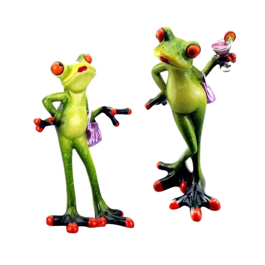 2Pcs Resin Creative 3D Craft Frog Figurine Home Office Desktop Decoration