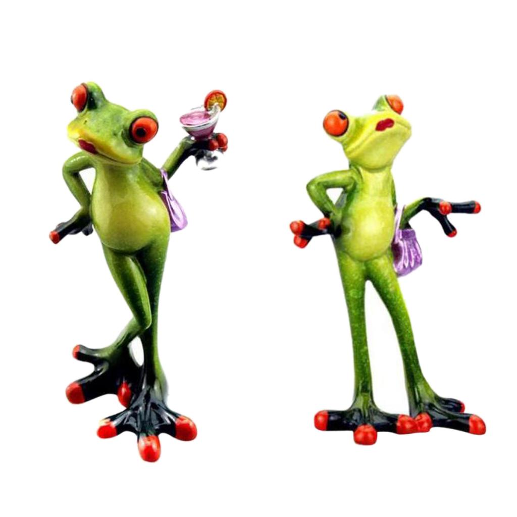 2Pcs Resin Creative 3D Craft Frog Figurine Home Office Desktop Decoration