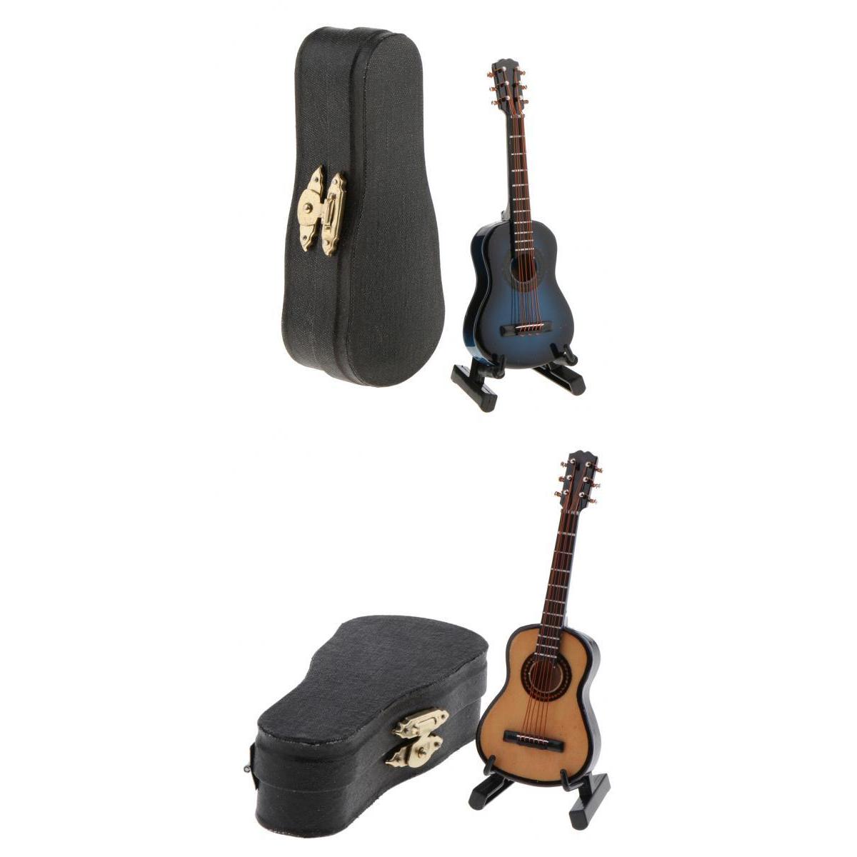 2 Pieces 1/12 Dollhouse Miniature Guitar with Stand Box