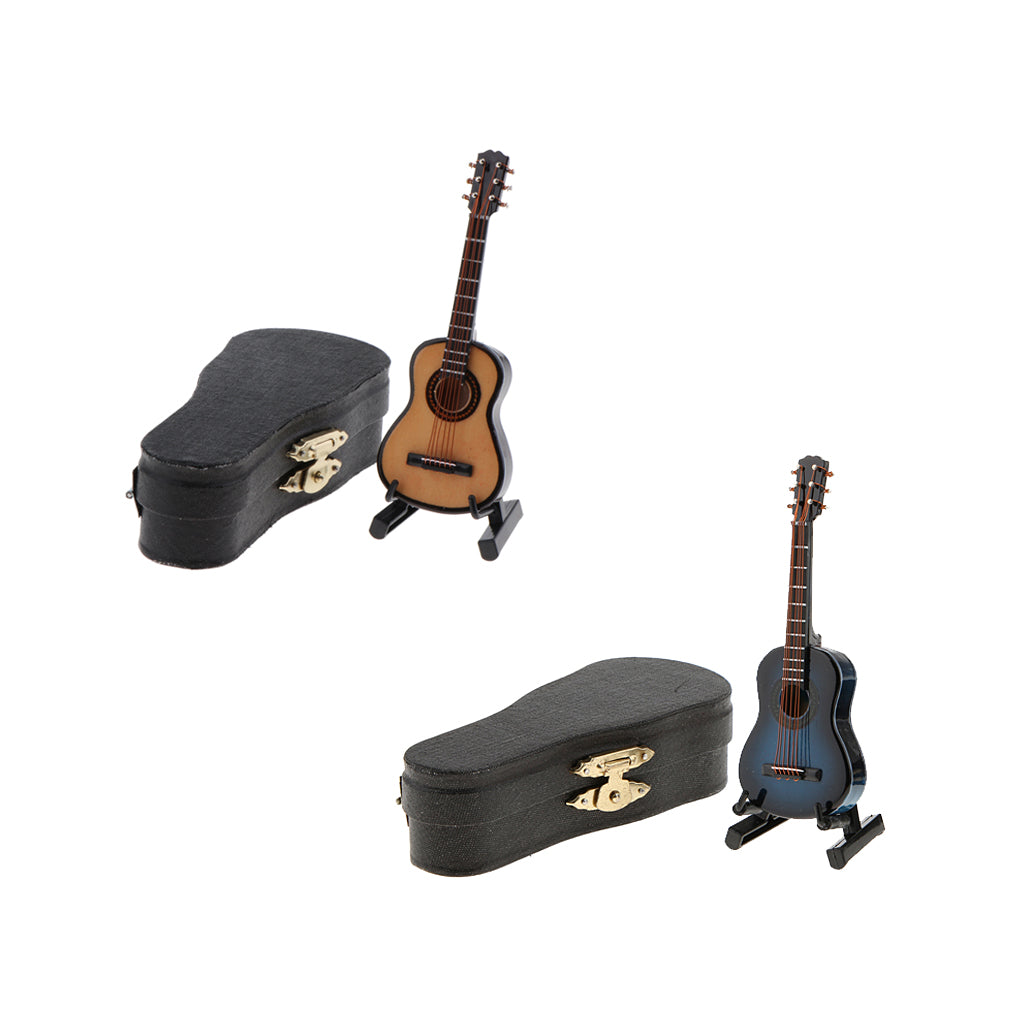 2 Pieces 1/12 Dollhouse Miniature Guitar with Stand Box