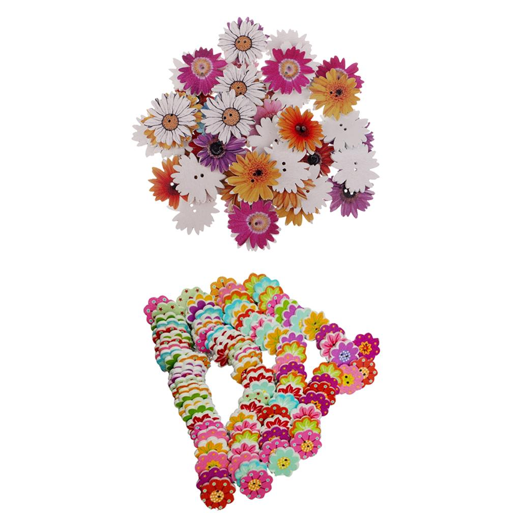 150Pcs Daisy Flower Wooden 2-holes Buttons for Crafts Scrapbooking 20mm 25mm
