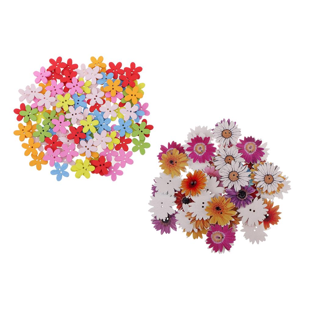 150Pcs Daisy Flower Wooden 2-holes Buttons for Crafts Scrapbooking 15mm 25mm