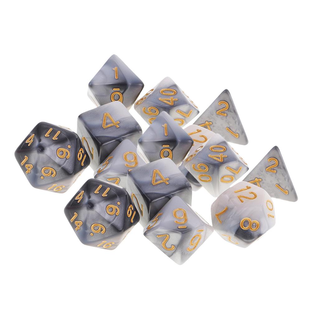 14 Pieces Polyhedral Dice for Dungeons and Dragons RPG Board Game Grey White