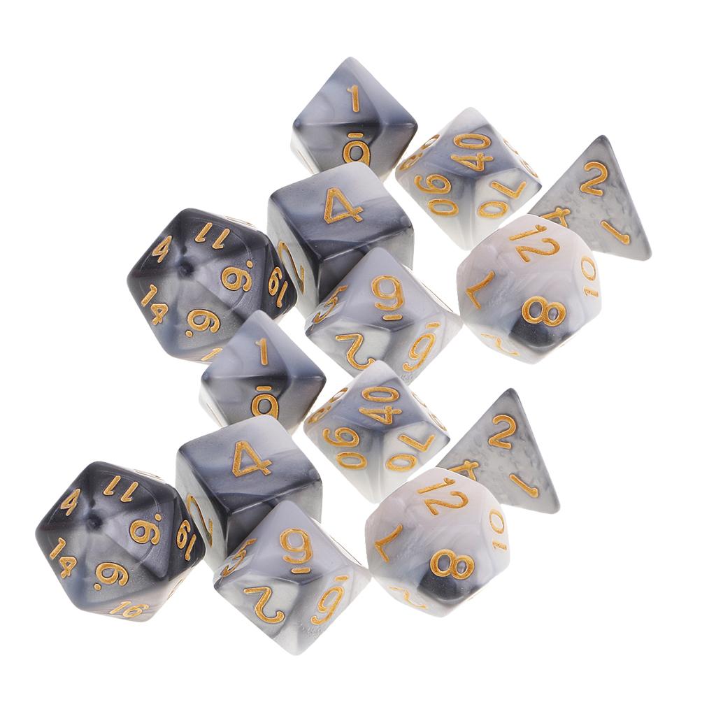 14 Pieces Polyhedral Dice for Dungeons and Dragons RPG Board Game Grey White
