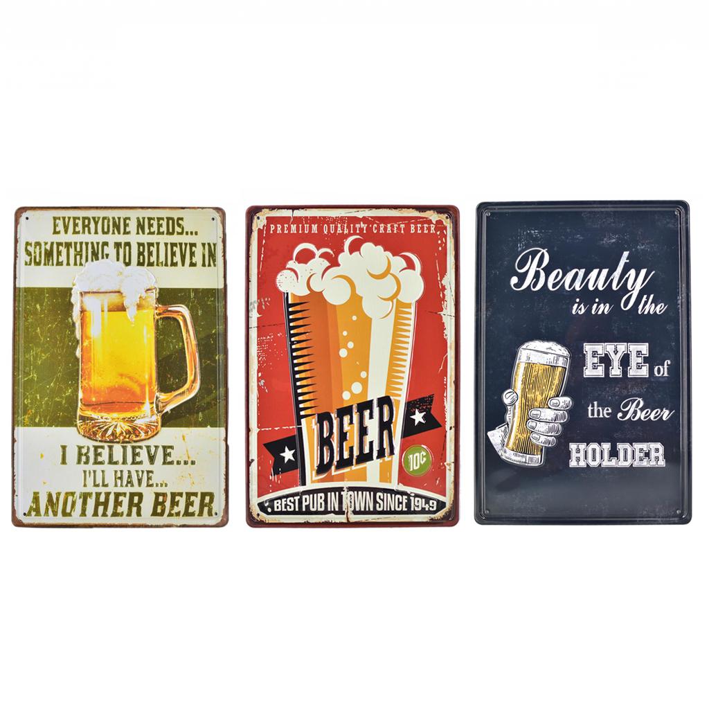 3Pcs 20x30cm Retro Metal Tin Sign Plaque Wall Art Poster Bar Pub Beer