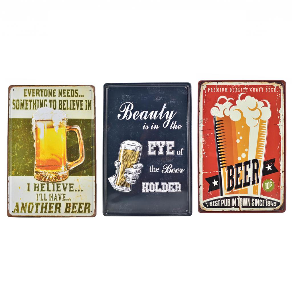 3Pcs 20x30cm Retro Metal Tin Sign Plaque Wall Art Poster Bar Pub Beer