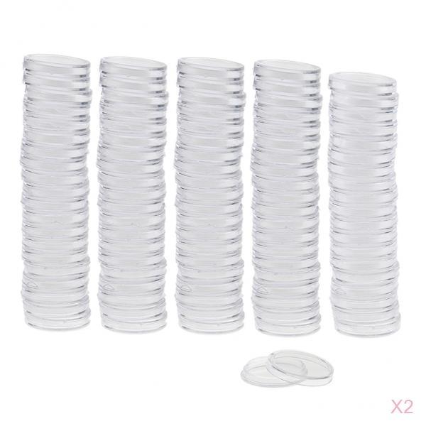 200pcs Clear Round Plastic Coin Capsules Container Storage Holder Case 22mm