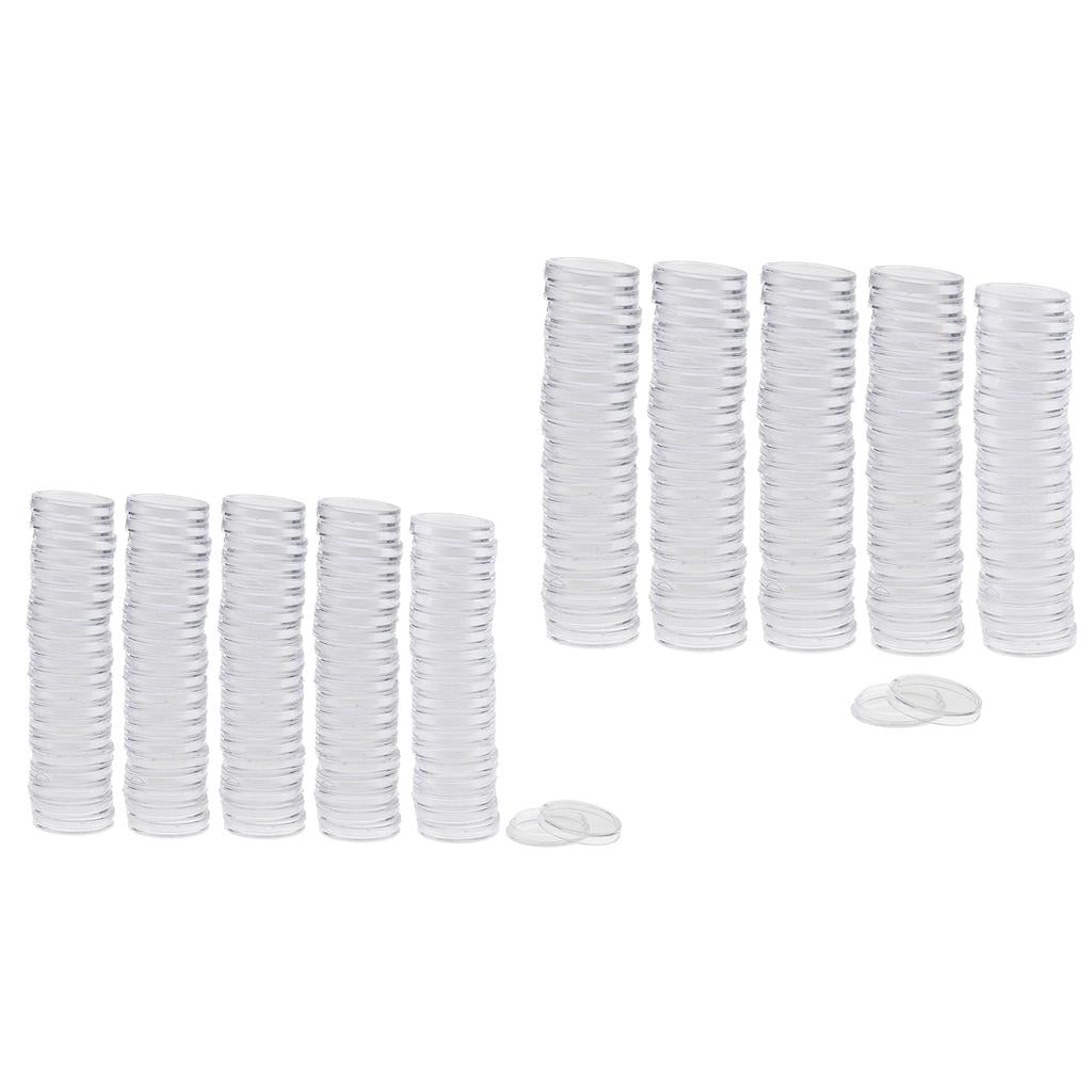 200pcs Clear Round Plastic Coin Capsules Container Storage Holder Case 22mm