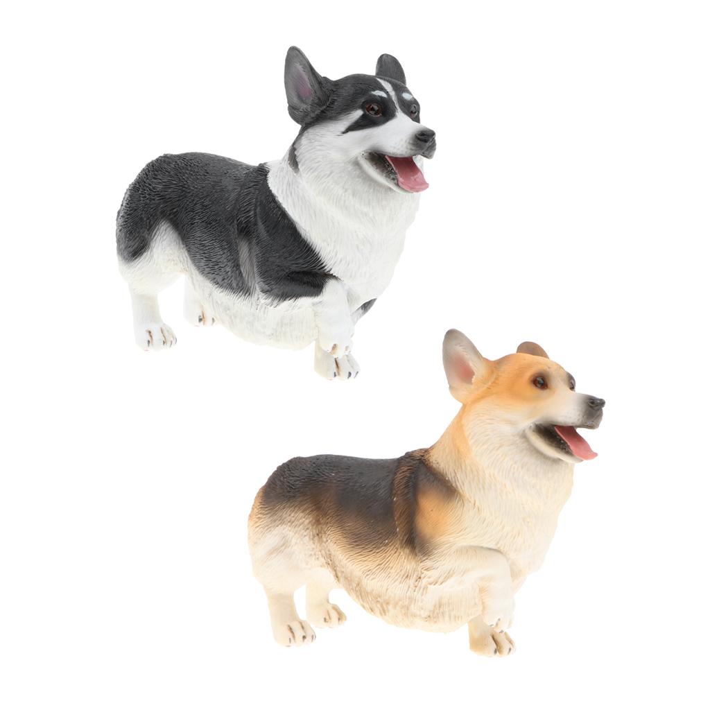 2pcs Simulation Wild Animal Model Figure Toys Figurine Home Decor Corgis Dog