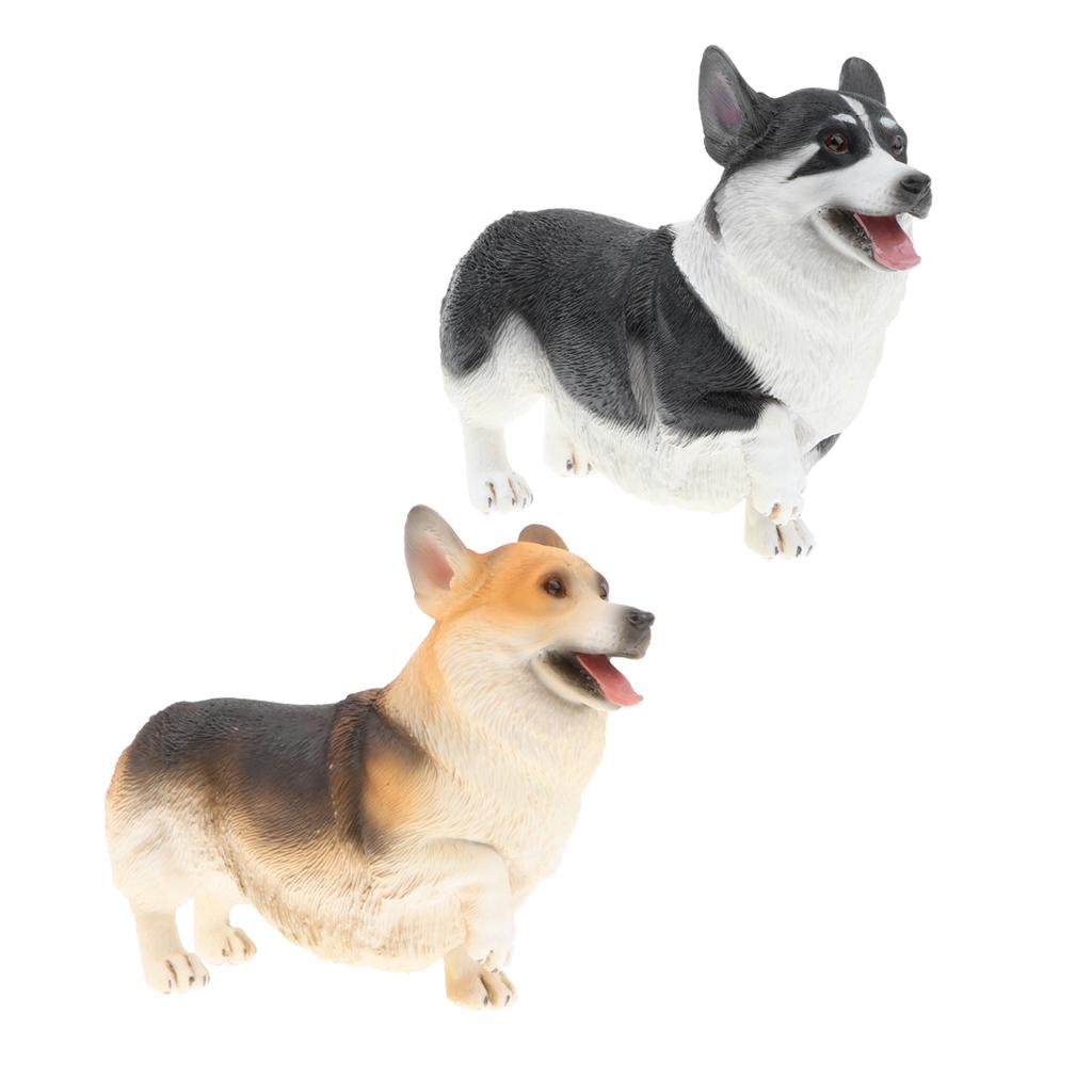 2pcs Simulation Wild Animal Model Figure Toys Figurine Home Decor Corgis Dog