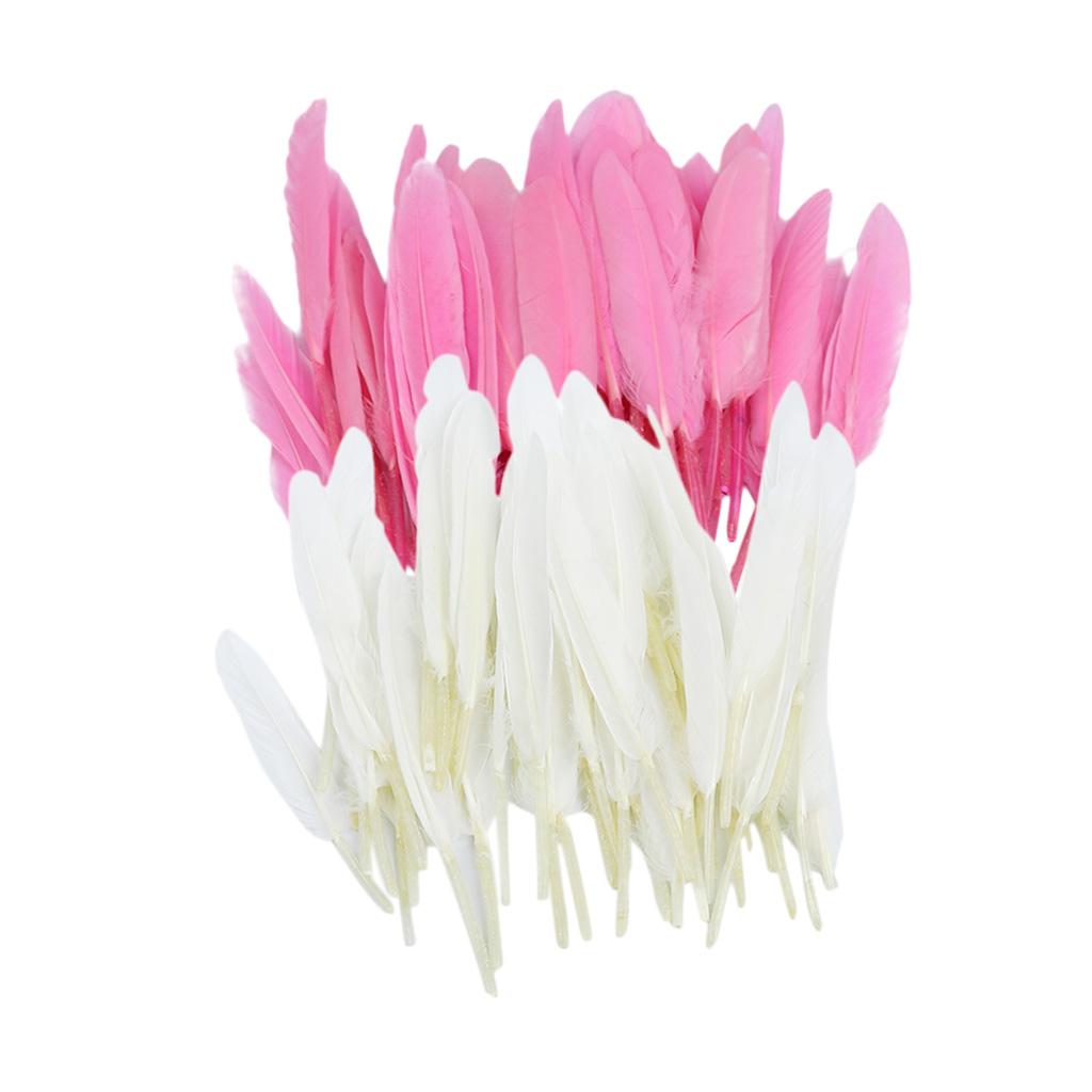 100pcs Dyed Goose Feather Jewelry Decor Headgear DIY Crafts 4-6 Pink&White"
