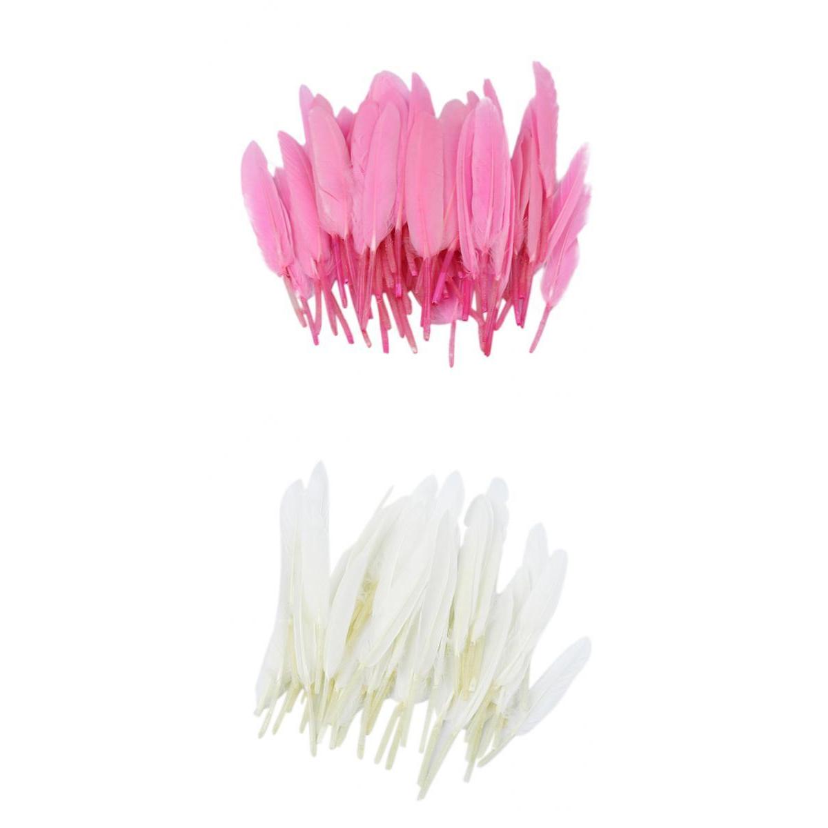100pcs Dyed Goose Feather Jewelry Decor Headgear DIY Crafts 4-6 Pink&White"