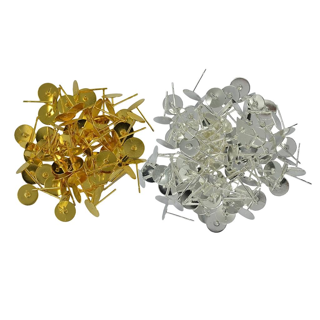 200Pcs Blank Pad Stud Earring Post Ear Stud Gold+Silver White Earbob Metal