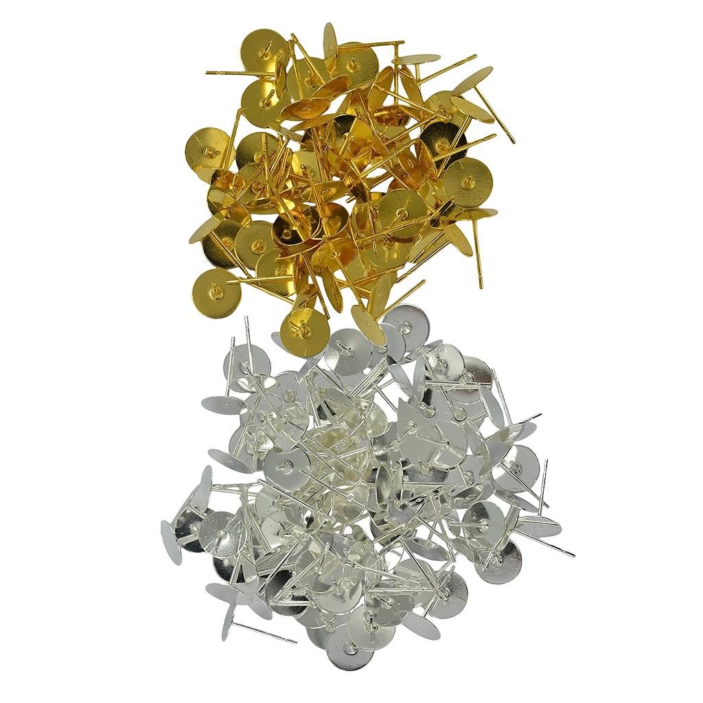 200Pcs Blank Pad Stud Earring Post Ear Stud Gold+Silver White Earbob Metal