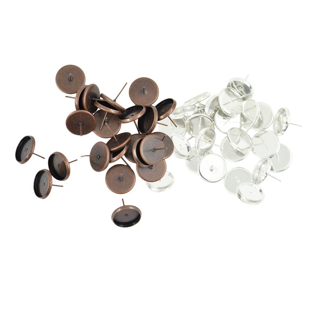48Pcs Round Earring Blank Bezel Setting For 12mm Finding Copper&Silver White